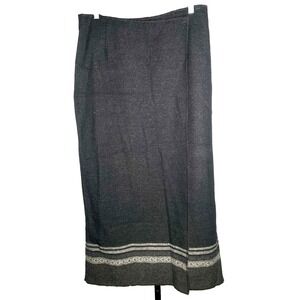 Eddie Bauer Wool Blend Long Maxi‎ Skirt Women's size 14 Slit Gray Grunge modest